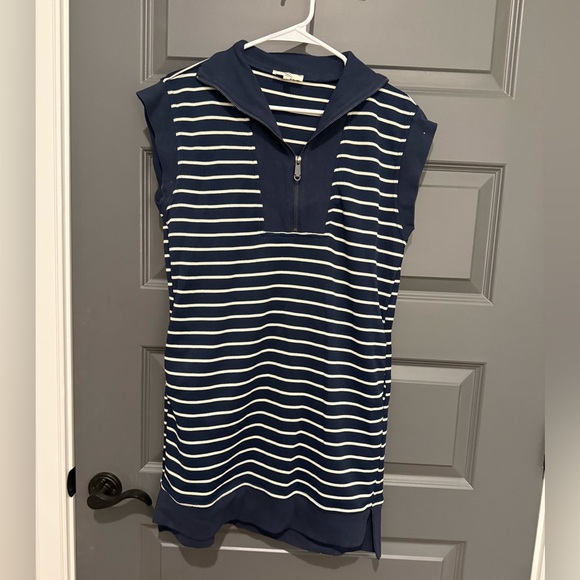 entro Dresses & Skirts - Entro Navy and White Striped Sleeveless Dress Size Small